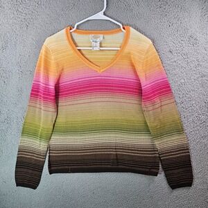 Vintage Talbots Sweater Women Petites Large‎ Pullover V-Neck Colorful Striped